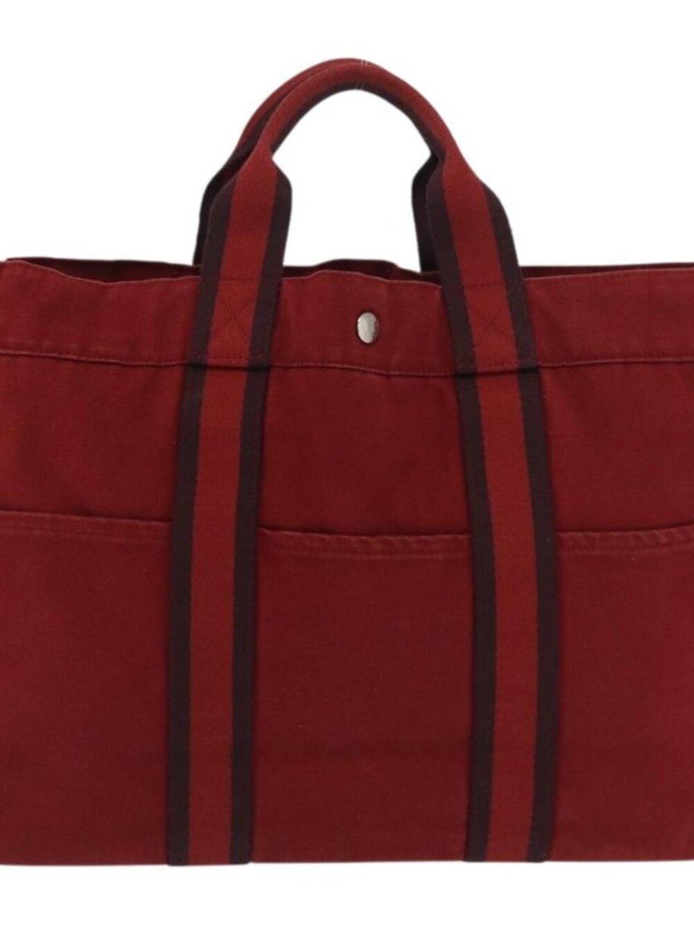 HERMES Deauville Hand Bag Canvas Red Silver Auth bs33188 - Picture 2 of 16